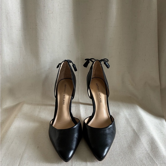 Antonio Melani Black Leather D’Orsay Pumps Pointed Toe Heels Size 6 - Picture 2 of 6